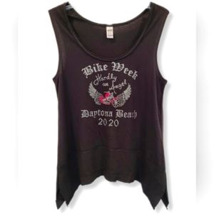 Kavio Tank Top Bike Week Daytona 2020 Black Rhinestone Handkerchief Hem …